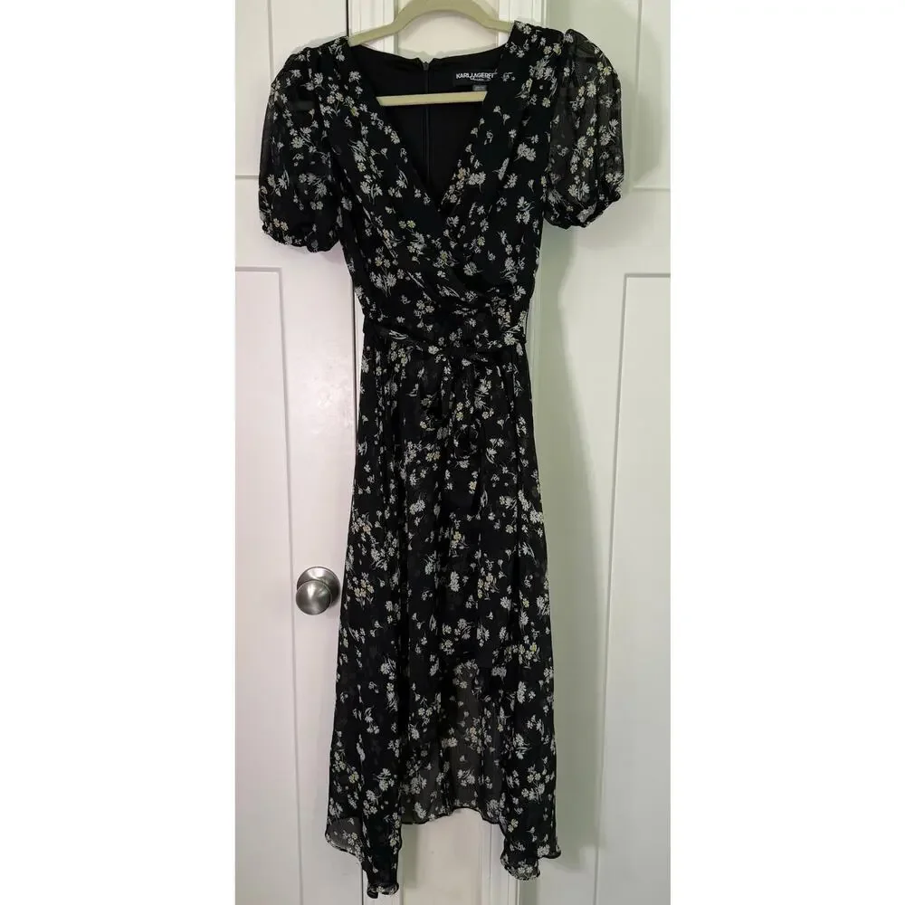 Karl Lagerfeld Floral Hi-Lo Wrap Dress - Size 0 - Picture 1 of 8